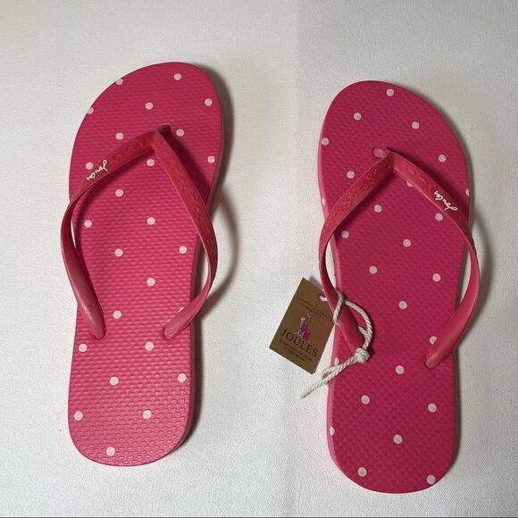 Joules flip flops fuschia polka dot rabbits NWT read description - Picture 3 of 6